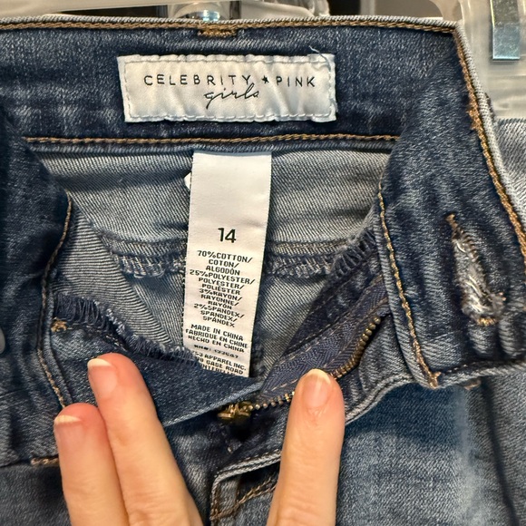 Celebrity Pink Blue Straight Leg Jeans with Distressed Details - Picture 3 of 3